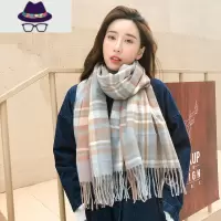 秋冬新款格子围巾女冬季中长款流苏披肩时尚街头仿保暖围巾女 FISH BASKET
