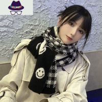 笑脸围巾女冬季可爱少女韩版百搭ins潮学生针织毛线保暖格子围脖 FISH BASKET