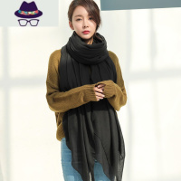 棉麻围巾女春秋冬季纯色亚麻披肩两用韩版百搭长款学生丝巾保暖脖 FISH BASKET