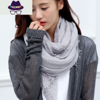 秋冬季超大棉麻围巾纯色民族风海边度假防晒披肩沙滩巾丝巾纱巾女 FISH BASKET