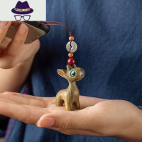 一路平安檀木小鹿汽车钥匙扣挂件可爱小清新手机吊坠男女创意挂饰 FISH BASKET