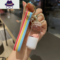 钥匙扣漂浮牛奶瓶可爱钥匙扣情侣牛奶猪液体装饰摆件男女书包挂件 FISH BASKET