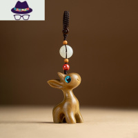 一路平安檀木小鹿汽车钥匙扣挂件可爱小清新手机吊坠男女创意挂饰 FISH BASKET