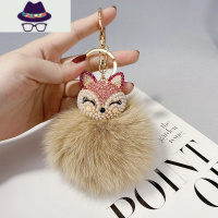 创意镶钻媚眼狐狸毛绒球钥匙链时尚背包挂件潮女士 FISH BASKET