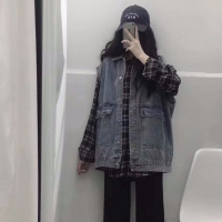 大码女装春季复古网红原宿牛仔马甲宽松显瘦胖MM慵懒百搭马夹外套