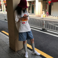 阔腿短裤女2020春装chic复古百搭韩版原宿直筒牛仔裤宽松五分裤子