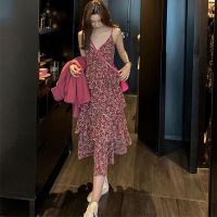 吊带碎花连衣裙女装2020夏季新款流行法式桔梗雪纺超仙蛋糕长裙子