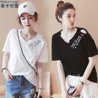 95棉短袖女T恤女士新款宽松休闲大码女装上衣韩版破洞镂空ins衣服