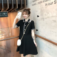 大码女装夏季胖妹妹法式小黑裙连衣裙女胖mm韩版遮肚显瘦A字裙子