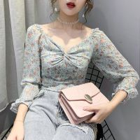 碎花雪纺衬衫女式设计感小众2020早春装新款小衫锁骨上衣v领衬衣