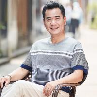 2020爸爸装夏装冰丝短袖T恤中年男士圆领上衣打底衫中老年人衣服男装