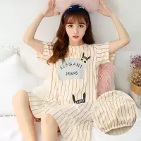 带胸垫睡裙女短袖睡衣女夏季可爱卡通纯棉睡裙女加大码胖MM宽睡衣