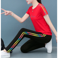 唯逸衣品2020秋季新款休闲运动服套装短袖大码女装跑步两件套