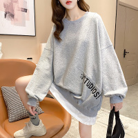 唯逸衣品2020秋季新款假两件宽松中长款刺绣套头薄款卫衣