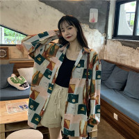 唯逸衣品2020秋季新款韩版长袖衬衫女设计感小众复古印花衬衣上衣ins