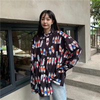 唯逸衣品2020秋季新款港味复古设计感中长款个性印花宽松百搭长袖上衣衬衫女
