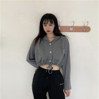 唯逸衣品2020连帽慵懒风秋季新款韩版宽松抽绳短款卫衣女
