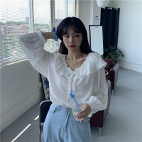 唯逸衣品2020秋季新款荷叶边娃娃领系带长袖衬衫女ins