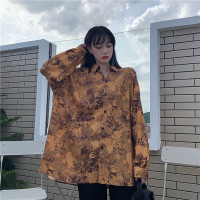 唯逸衣品印花衬衫女2020年秋季薄款设计感小众复古港味中长款衬衣ins