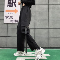 唯逸衣品2020新款工装裤女显瘦高腰黑色裤子宽松bf直筒运动束脚百搭休闲裤