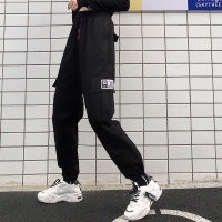 唯逸衣品2020新品工装裤女显瘦高腰黑色裤子宽松bf直筒运动束脚百搭休闲裤