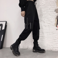 唯逸衣品2020新款工装裤女显瘦高腰黑色裤子宽松bf直筒运动束脚百搭休闲裤