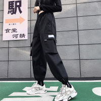 唯逸衣品2020秋款工装裤女显瘦高腰黑色裤子宽松bf直筒运动束脚百搭休闲裤