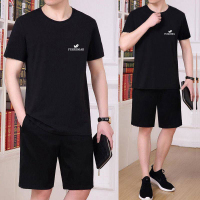 富贵鸟 运动套装男士夏季短袖t恤圆领休闲五分短裤两件套