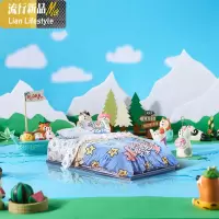 [富山商店]软妹蓝紫色原创小熊小兔姐妹花棉床上四件套棉 三维工匠
