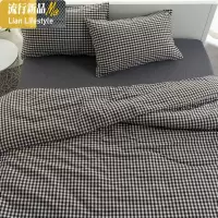 床上四件套棉棉ins北欧风床单 格子被套日系被单水洗棉三件套 三维工匠