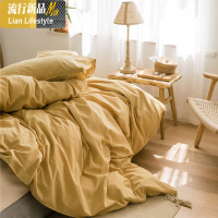 日式简约棉水洗棉四件套 色北欧风棉被套床单床笠床上用品 三维工匠