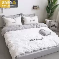 简约棉刺绣水洗棉四件套流苏花边色美式公主风棉床上用品 三维工匠