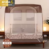 中国风柔光用蚊帐 免安装蒙古包加密加厚方顶1.5/1.8m床 三维工匠