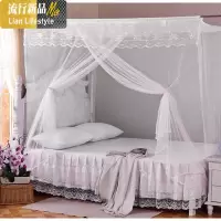 双人床无支架学生老式蚊帐方顶单开穿杆加密家用方顶免安装 三维工匠