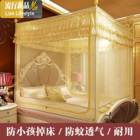 坐床式蚊帐三开拉链防落有底公主加密方顶宫廷1.8m床双人家用 三维工匠