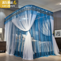 双层U型导轨蚊帐家用1.5m床公主风加密加厚轨道支架1.8m欧式床幔 三维工匠