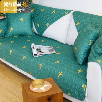 北欧仙人掌轻奢墨绿色棉沙发垫防滑四季通用沙发巾套定制 三维工匠坐垫