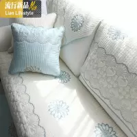 白色刺绣北欧定制客厅组合沙发坐垫棉沙发垫子四季通用订制飘窗 三维工匠