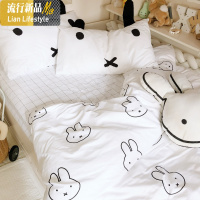 ins风网红黑白兔子可爱棉床单四件套棉斜纹儿童幼儿园三件套 三维工匠