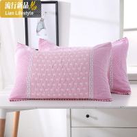 日式棉纱布枕巾成人情侣枕头巾棉固定式纽扣半包枕巾-一对装 三维工匠