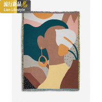 原创设计北欧INS小清新抽象 挂毯毛毯沙发盖毯沙发巾波西米亚少女 三维工匠