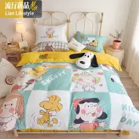棉可爱卡通ins日式床上四件套少女宿舍单人棉床单被套 三维工匠
