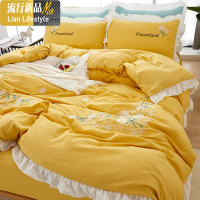 ins风网红款水洗棉四件套磨毛床单被套公主风三件套床笠床上用品4 三维工匠