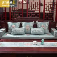 中式红木沙发坐垫中国风实木家具坐垫套罩防滑椅子垫罗汉床垫定做 三维工匠 映满帘-蓝色 定制单坐垫50*170cm一件