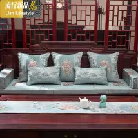 中式红木沙发坐垫中国风实木家具坐垫套罩防滑椅子垫罗汉床垫定做 三维工匠 映满帘-蓝色 定制单坐垫50*175cm一件