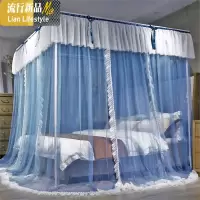 新款方顶落地宫廷蚊帐1.8m2米双人家用不锈钢支架加密加厚1.5纹帐 三维工匠