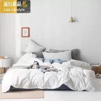 北欧风棉四件套双拼棉水洗棉床笠被套1.2m床单三件套床上用品 三维工匠