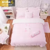 韩式卡通绣花学生床裙式公主风少女心可爱萌1.5/1.8米床上四件套 三维工匠