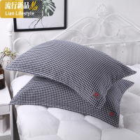 棉日式良品纱布枕巾一对成人加大学生柔软吸汗透气情侣格子 三维工匠