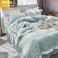 ins网红公主风荷叶边四件套少女心棉棉双人床裙被套1.8m床品 三维工匠